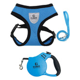 Retractable Dog Leash|One Button Break with Safety Lock (Blue), Dog Chest Harness with Nylon Leash I Adjustable, Reflective I Easy Control Dog Chest Belt I (Large, Blue)